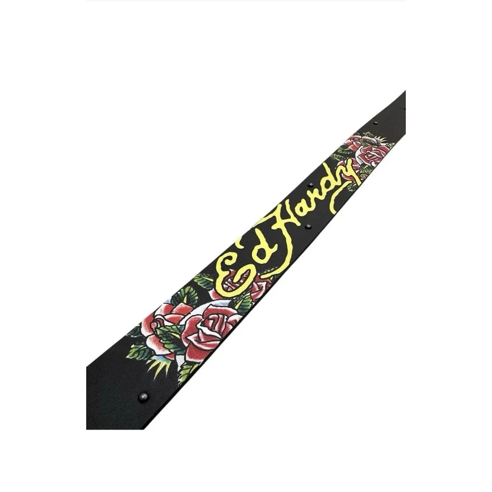Ed Hardy Men's Skull Rose Print‎ Black Belt With Rivet Studs Size 38 New
